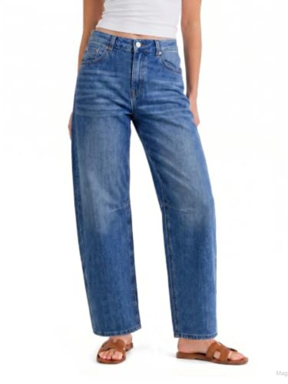 High Waisted Barrel Cropped Jeans Baggy Loose Fit Curved Denim Pants